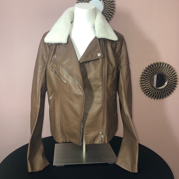 Chocolate Jackets & Blazers - Brown Leather Jacket with fur Collar